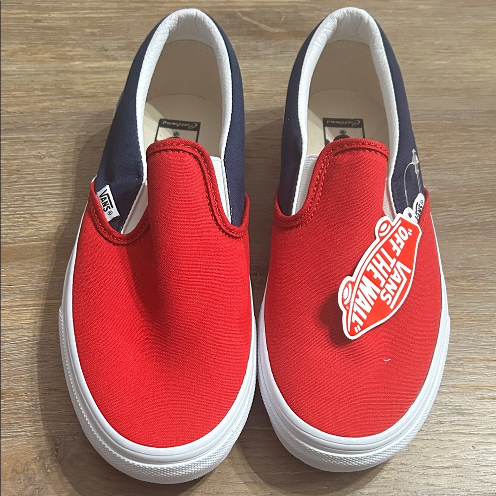 Vans Red and Navy Slip-On Sneakers